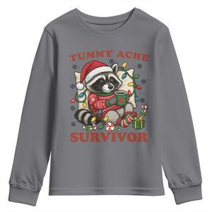 Funny Racoon Christmas Meme Youth Sweatshirt Tummy Ache Survivor TS14 Charcoal Print Your Wear