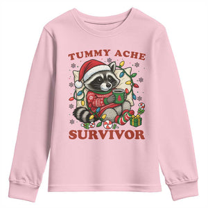 Funny Racoon Christmas Meme Youth Sweatshirt Tummy Ache Survivor TS14 Light Pink Print Your Wear