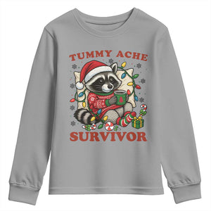 Funny Racoon Christmas Meme Youth Sweatshirt Tummy Ache Survivor TS14 Sport Gray Print Your Wear