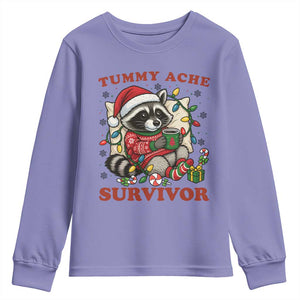 Funny Racoon Christmas Meme Youth Sweatshirt Tummy Ache Survivor TS14 Violet Print Your Wear
