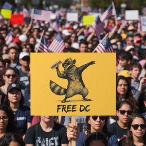 The Sandwich Guy Free DC Protest Sign Funny Racoon Meme TS14 Horizontal 18" × 24" Yellow Print Your Wear