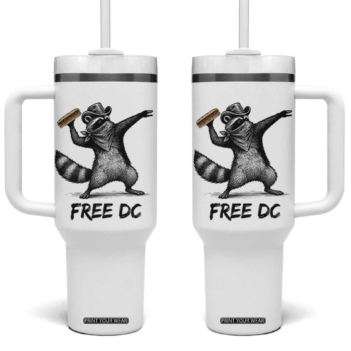 The Sandwich Guy Free DC Tumbler With Handle Funny Racoon Meme - Print Your Wear