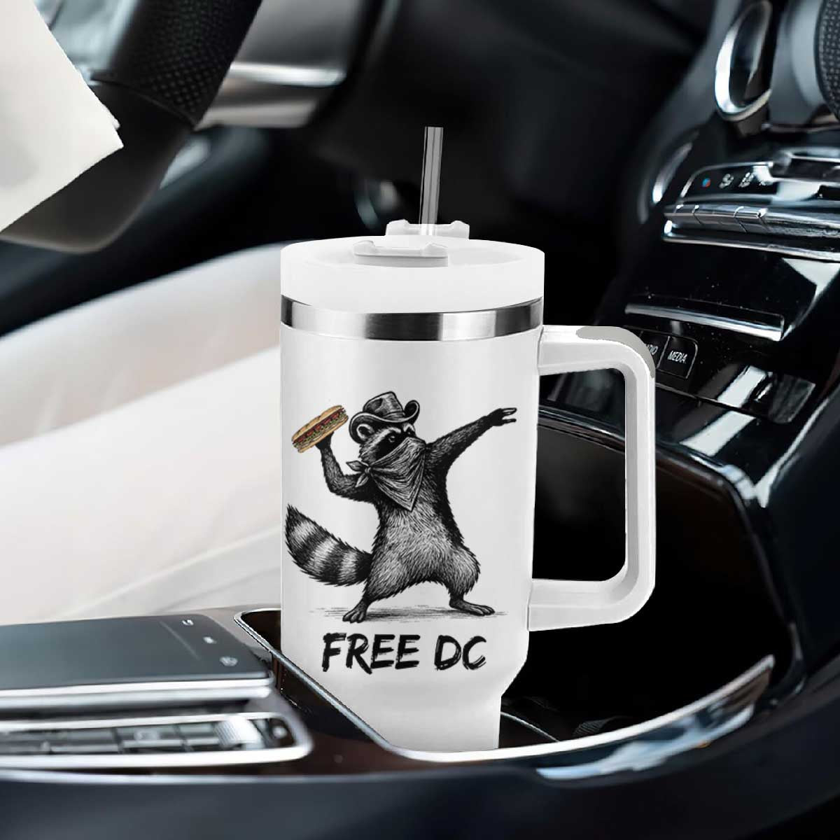 The Sandwich Guy Free DC Tumbler With Handle Funny Racoon Meme - Print Your Wear