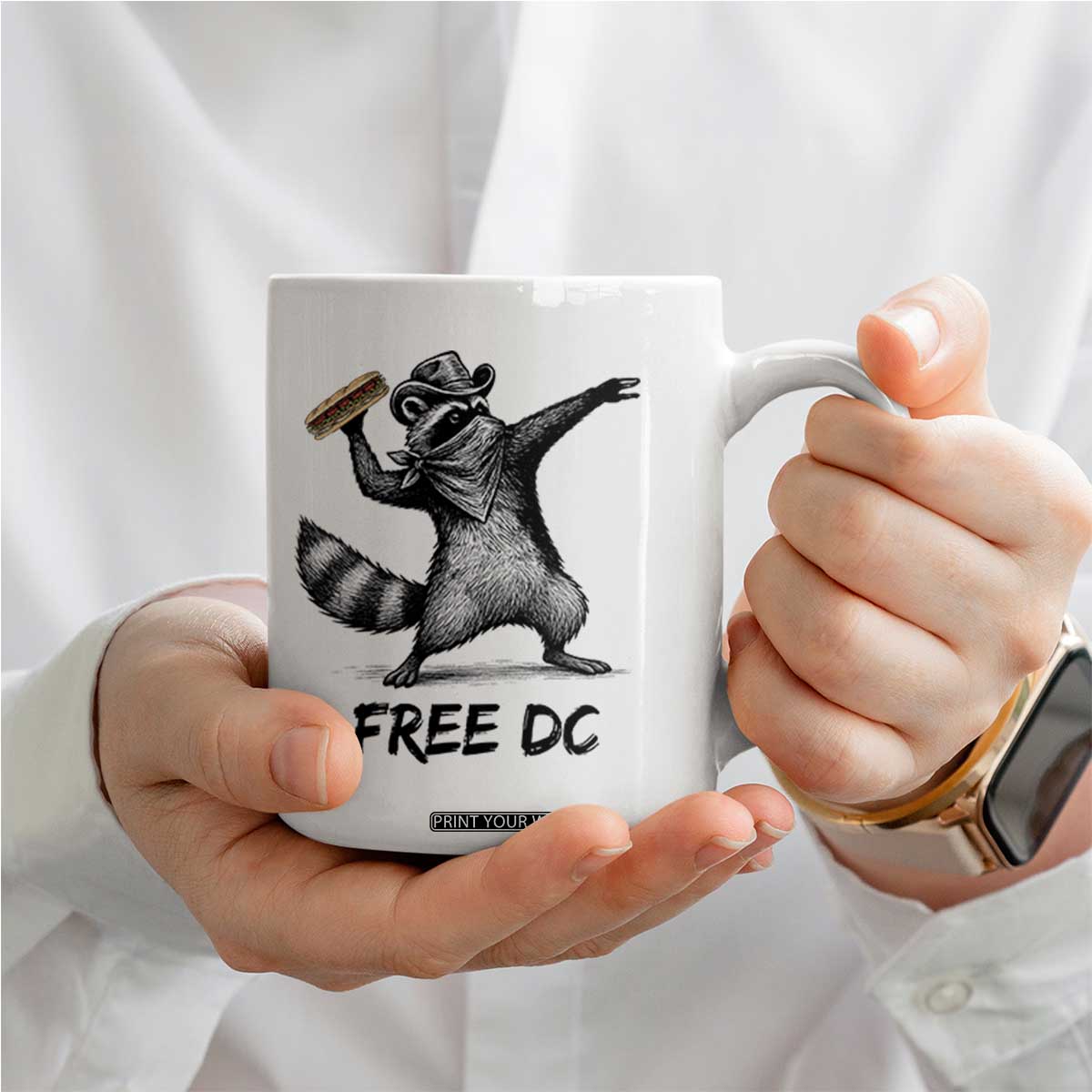 The Sandwich Guy Free DC Coffee Mug Funny Racoon Meme - Print Your Wear