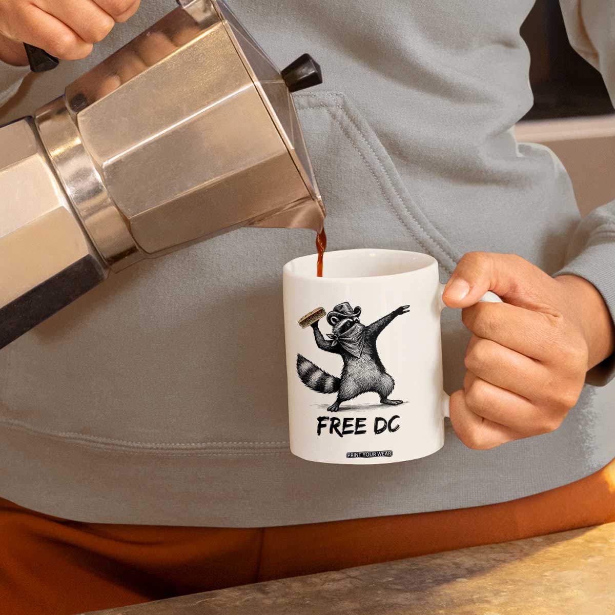 The Sandwich Guy Free DC Coffee Mug Funny Racoon Meme - Print Your Wear