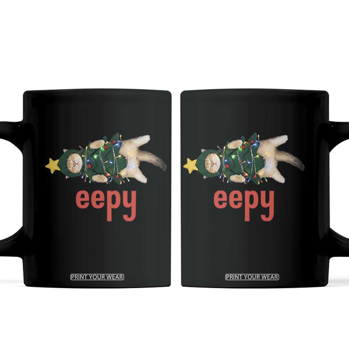 Cat Christmas Meme Coffee Mug Eepy Kitten Silly Sleepy TS14 Black Print Your Wear