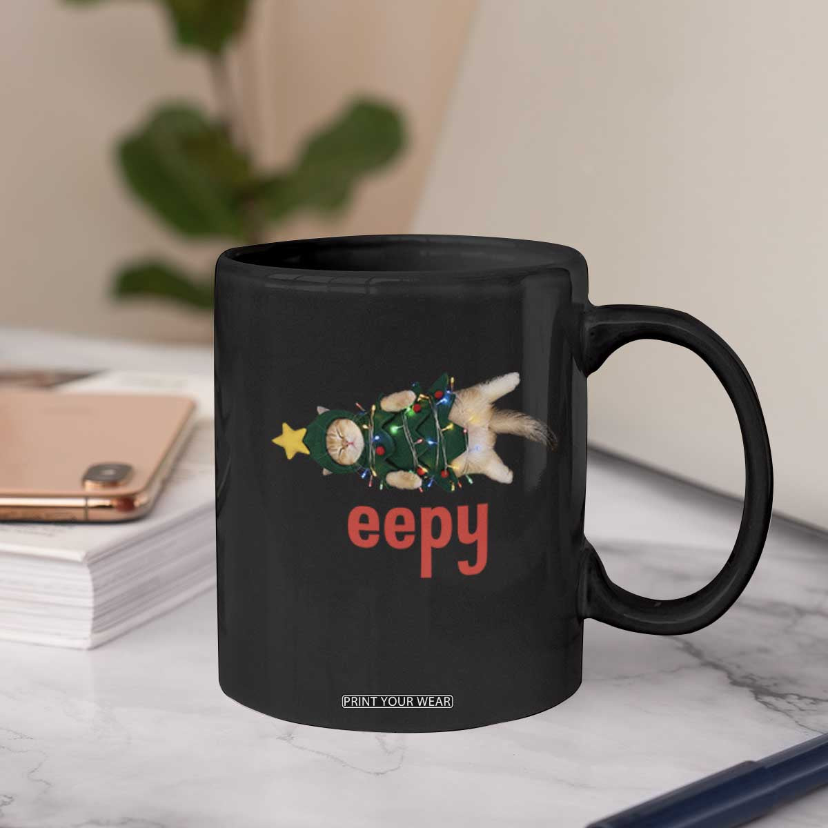 Cat Christmas Meme Coffee Mug Eepy Kitten Silly Sleepy TS14 Print Your Wear