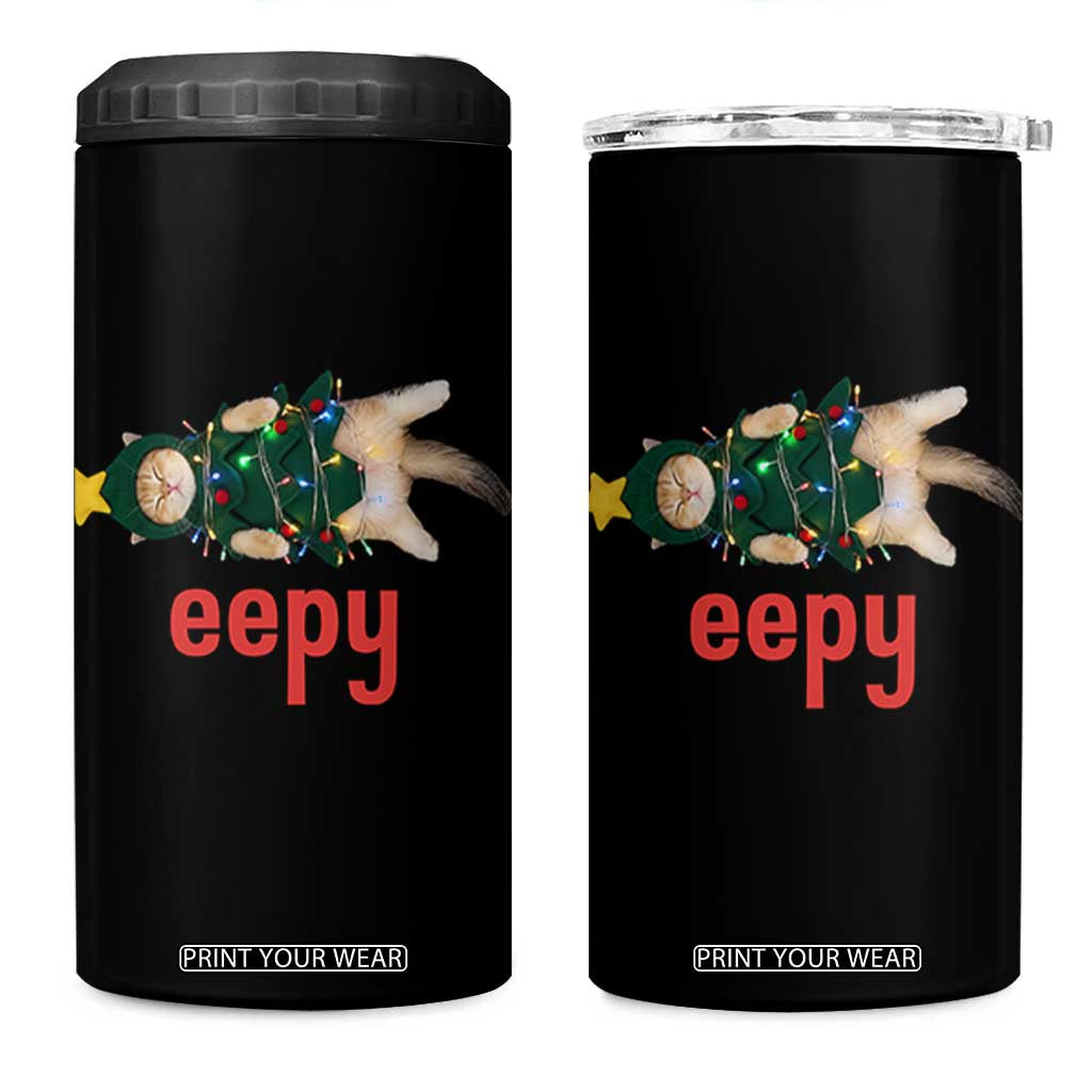 Cat Christmas Meme 4 in 1 Can Cooler Tumbler Eepy Kitten Silly Sleepy TS14 One Size: 16 oz Black Print Your Wear