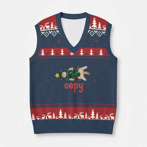 Cat Xmas Meme V-Neck Knit Sweater Vest Eepy Kitten Silly Sleepy TS14 Navy Red Print Your Wear