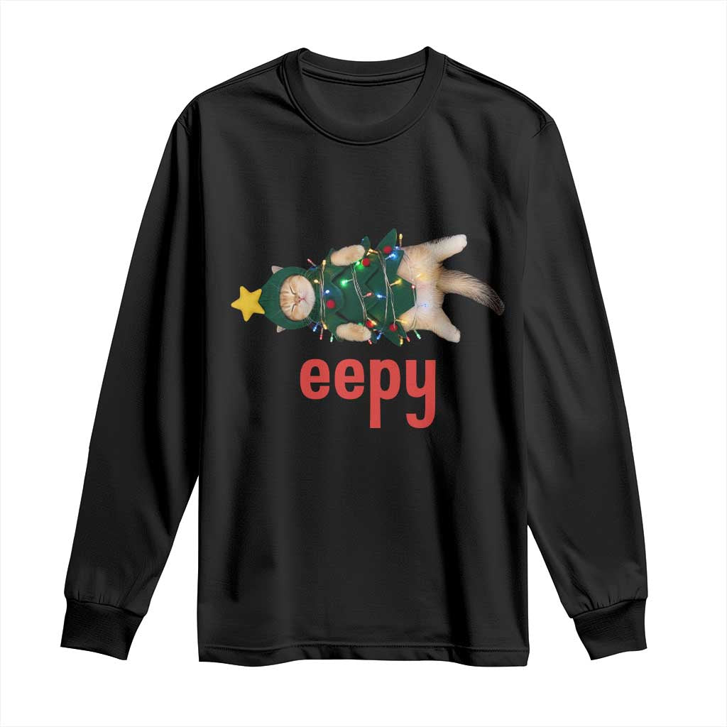 Cat Christmas Meme Long Sleeve Shirt Eepy Kitten Silly Sleepy TS14 Black Print Your Wear