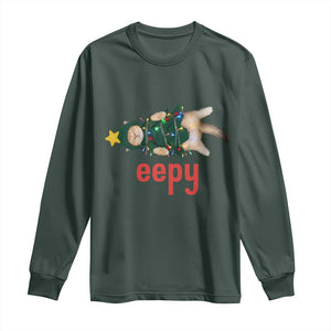 Cat Christmas Meme Long Sleeve Shirt Eepy Kitten Silly Sleepy TS14 Dark Forest Green Print Your Wear