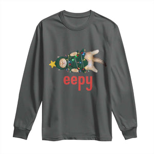 Cat Christmas Meme Long Sleeve Shirt Eepy Kitten Silly Sleepy TS14 Dark Heather Print Your Wear