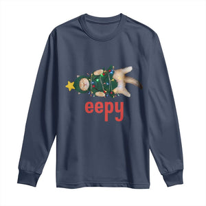 Cat Christmas Meme Long Sleeve Shirt Eepy Kitten Silly Sleepy TS14 Navy Print Your Wear