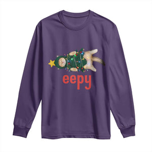 Cat Christmas Meme Long Sleeve Shirt Eepy Kitten Silly Sleepy TS14 Purple Print Your Wear