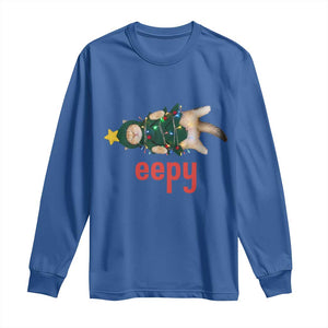 Cat Christmas Meme Long Sleeve Shirt Eepy Kitten Silly Sleepy TS14 Royal Blue Print Your Wear