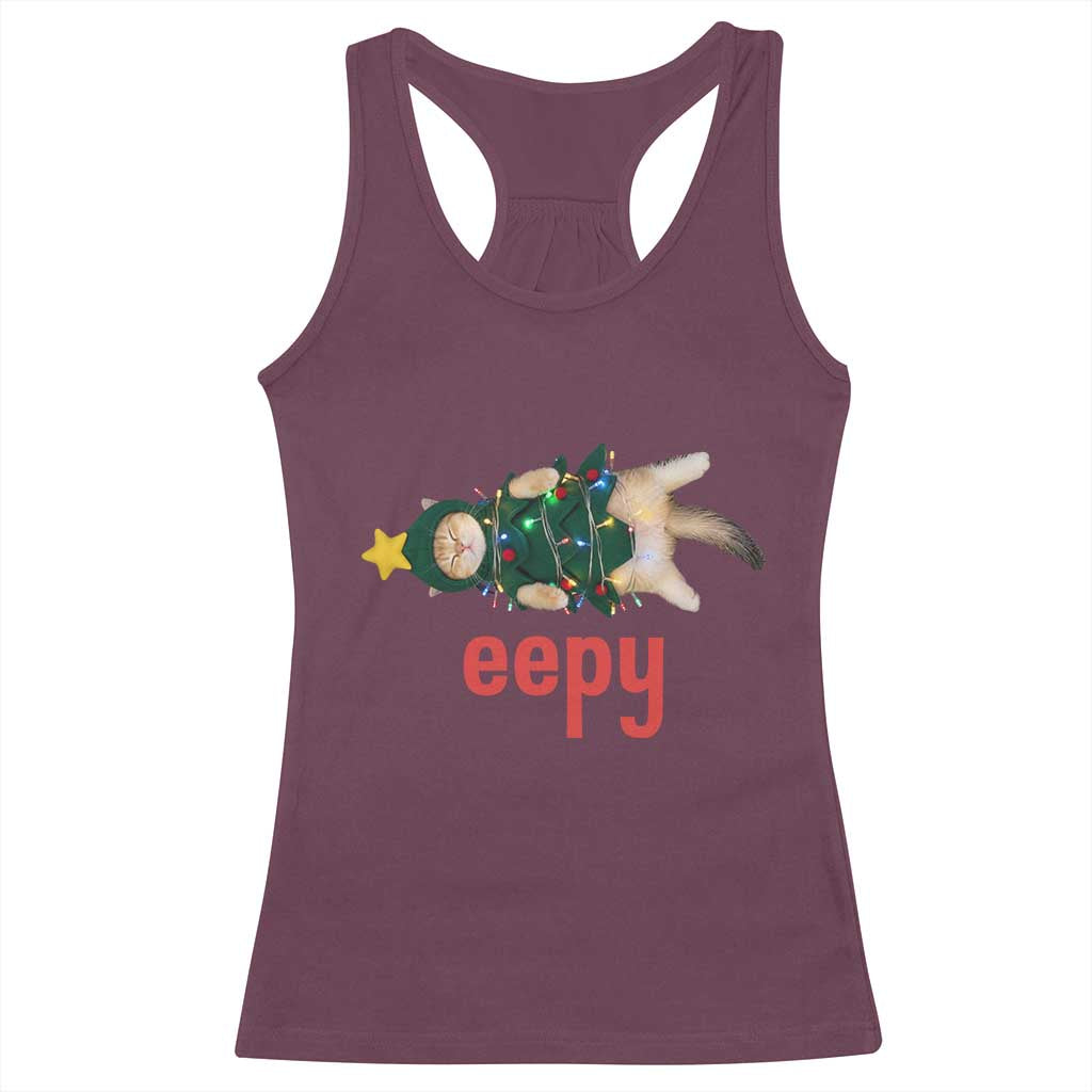 Cat Christmas Meme Racerback Tank Top Eepy Kitten Silly Sleepy TS14 Maroon Print Your Wear