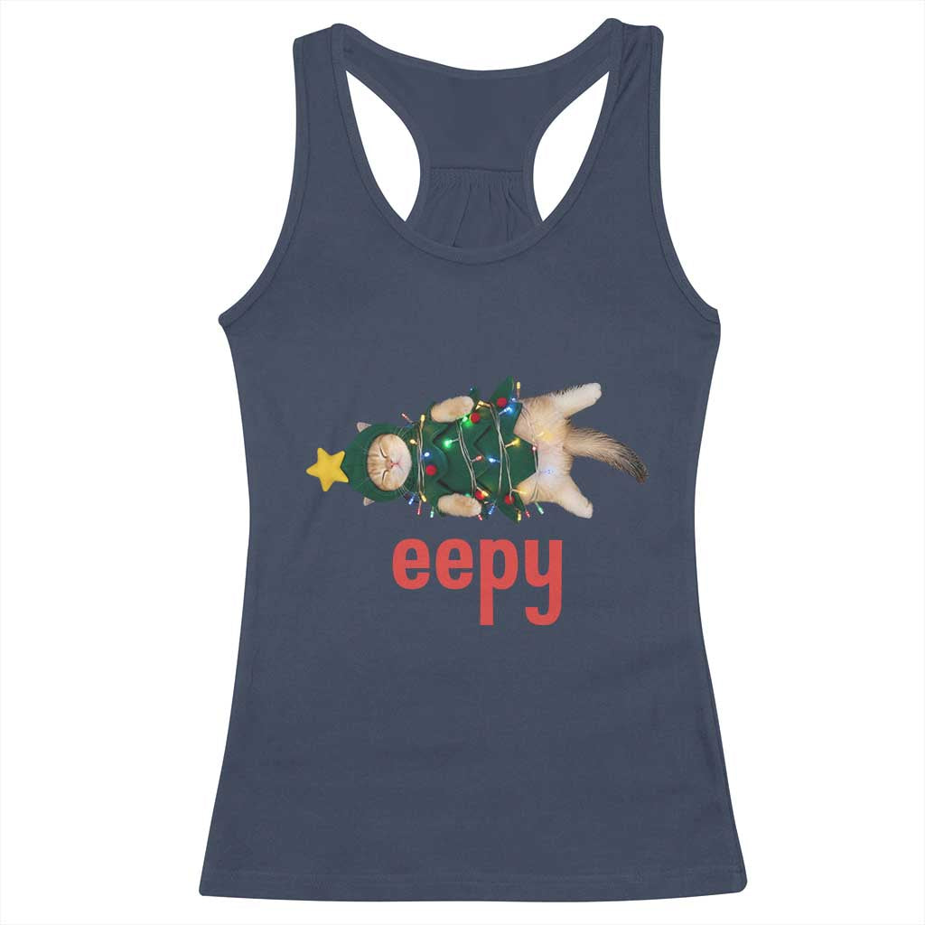 Cat Christmas Meme Racerback Tank Top Eepy Kitten Silly Sleepy TS14 Navy Print Your Wear