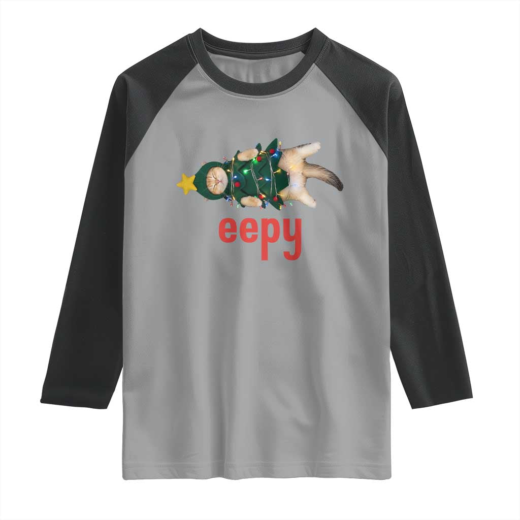 Cat Christmas Meme Raglan Shirt Eepy Kitten Silly Sleepy TS14 Sport Gray Black Print Your Wear
