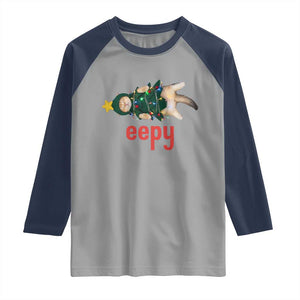 Cat Christmas Meme Raglan Shirt Eepy Kitten Silly Sleepy TS14 Sport Gray Navy Print Your Wear