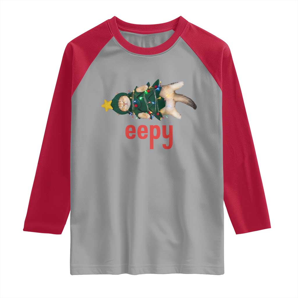 Cat Christmas Meme Raglan Shirt Eepy Kitten Silly Sleepy TS14 Sport Gray Red Print Your Wear