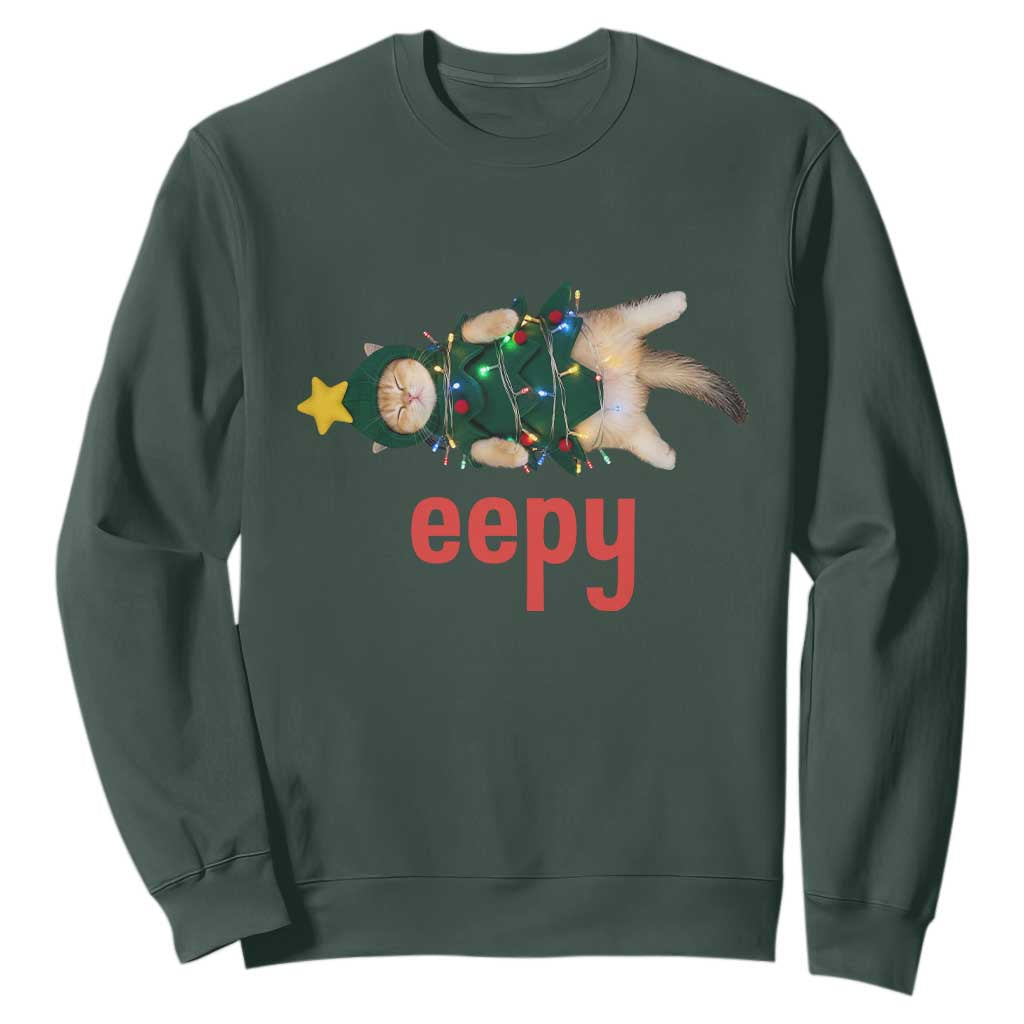 Cat Christmas Meme Sweatshirt Eepy Kitten Silly Sleepy TS14 Dark Forest Green Print Your Wear