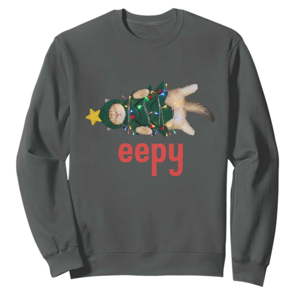 Cat Christmas Meme Sweatshirt Eepy Kitten Silly Sleepy TS14 Dark Heather Print Your Wear