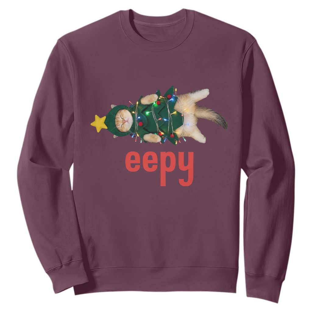 Cat Christmas Meme Sweatshirt Eepy Kitten Silly Sleepy TS14 Maroon Print Your Wear