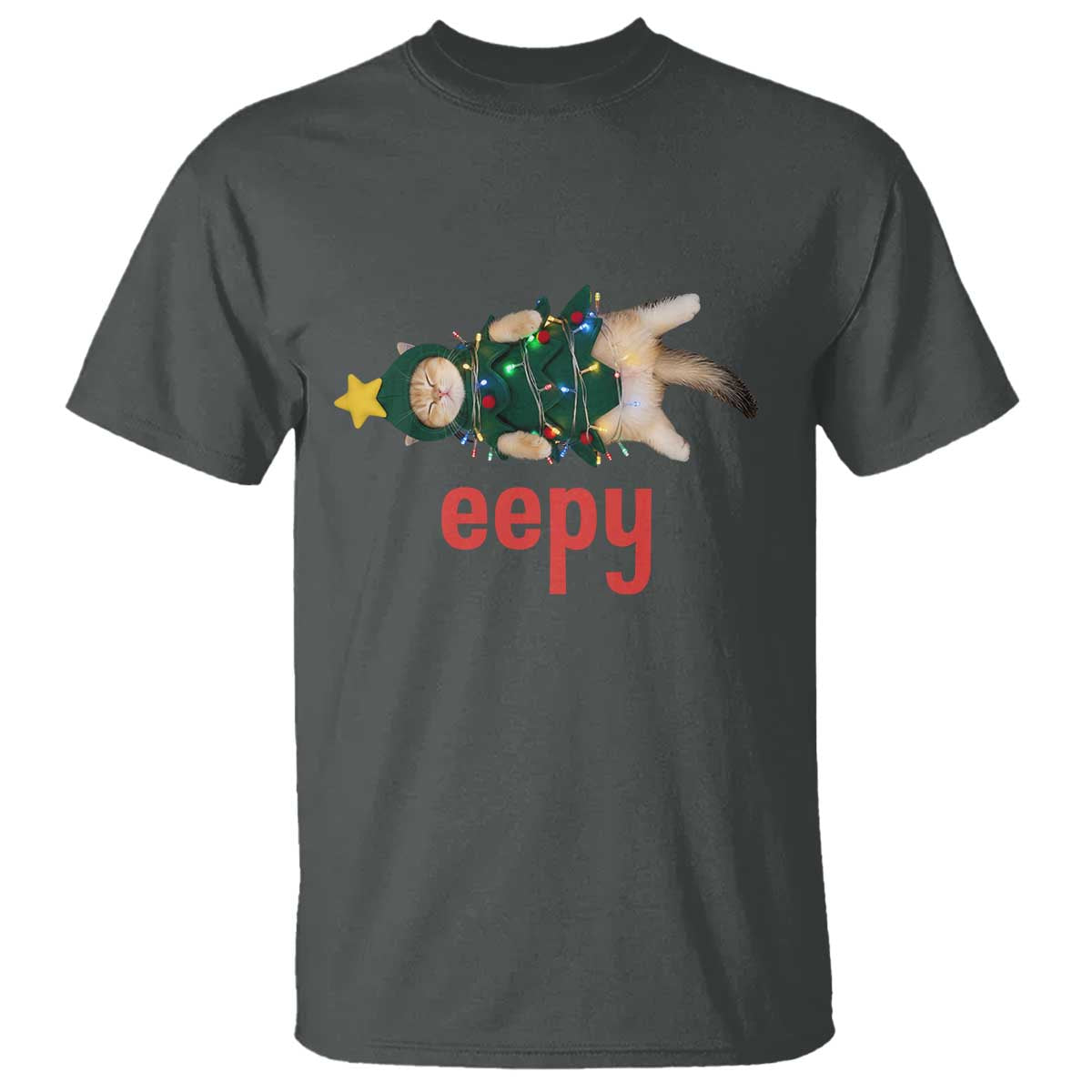 Cat Christmas Meme T Shirt Eepy Kitten Silly Sleepy TS14 Dark Heather Print Your Wear