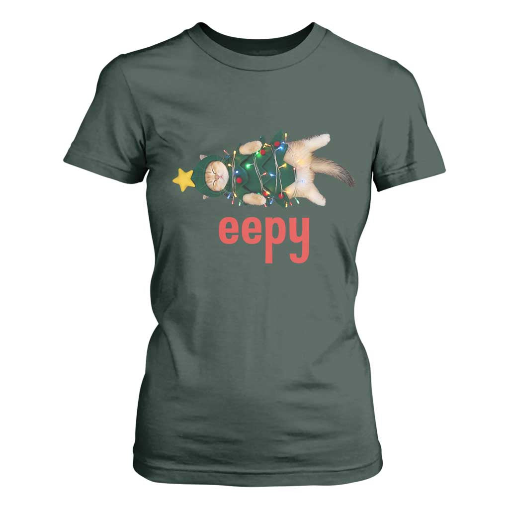 Cat Christmas Meme T Shirt For Women Eepy Kitten Silly Sleepy TS14 Dark Forest Green Print Your Wear