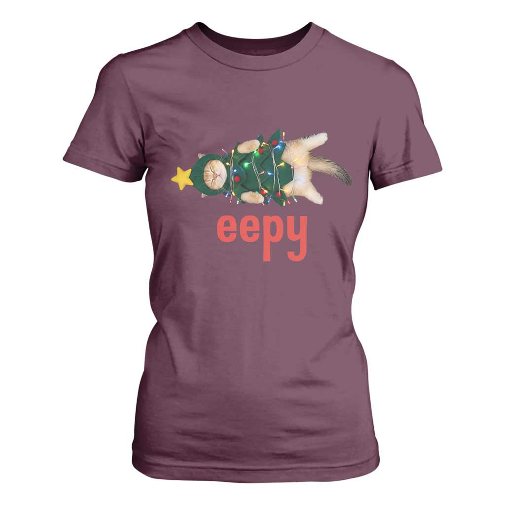 Cat Christmas Meme T Shirt For Women Eepy Kitten Silly Sleepy TS14 Maroon Print Your Wear