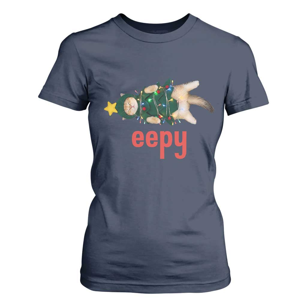 Cat Christmas Meme T Shirt For Women Eepy Kitten Silly Sleepy TS14 Navy Print Your Wear