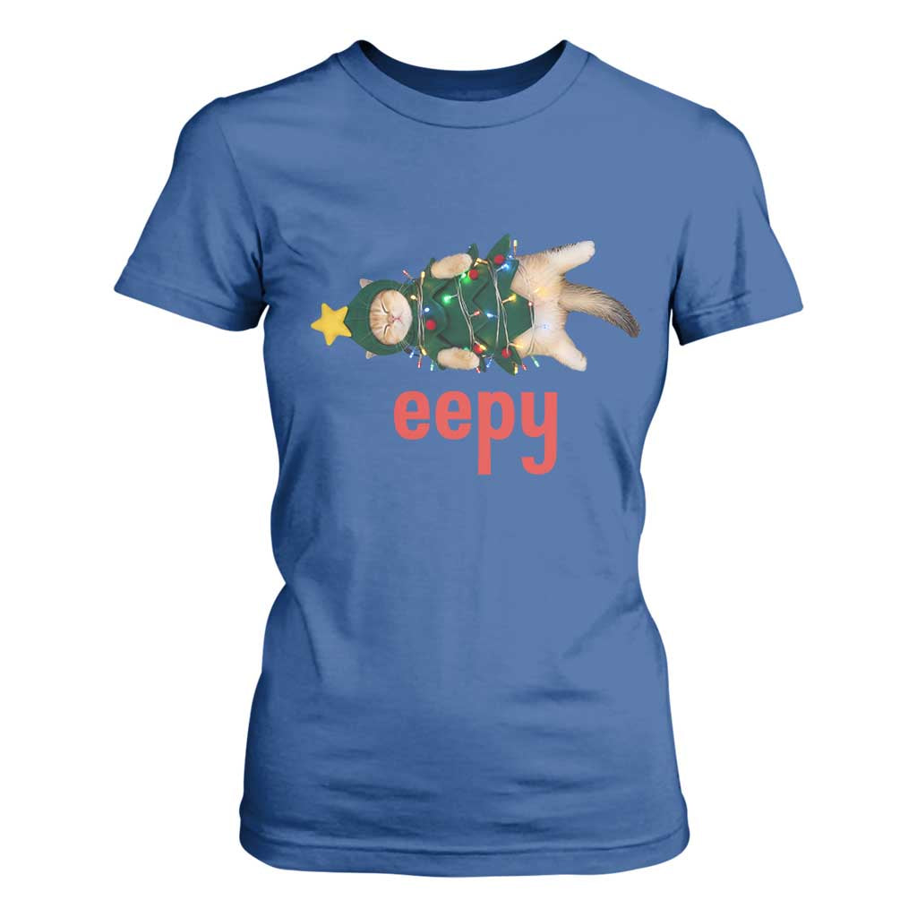 Cat Christmas Meme T Shirt For Women Eepy Kitten Silly Sleepy TS14 Royal Blue Print Your Wear