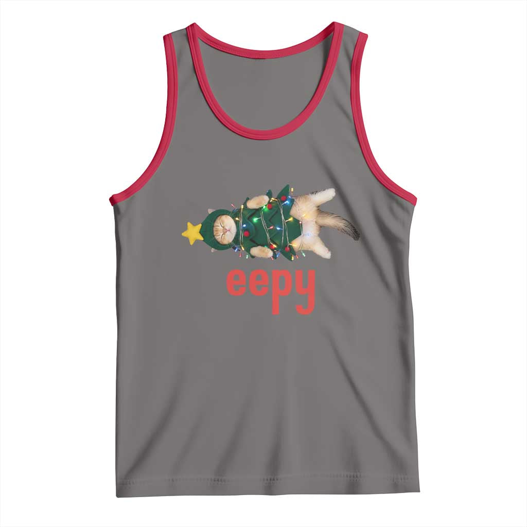Cat Christmas Meme Tank Top Eepy Kitten Silly Sleepy TS14 Deep Heather Red Print Your Wear