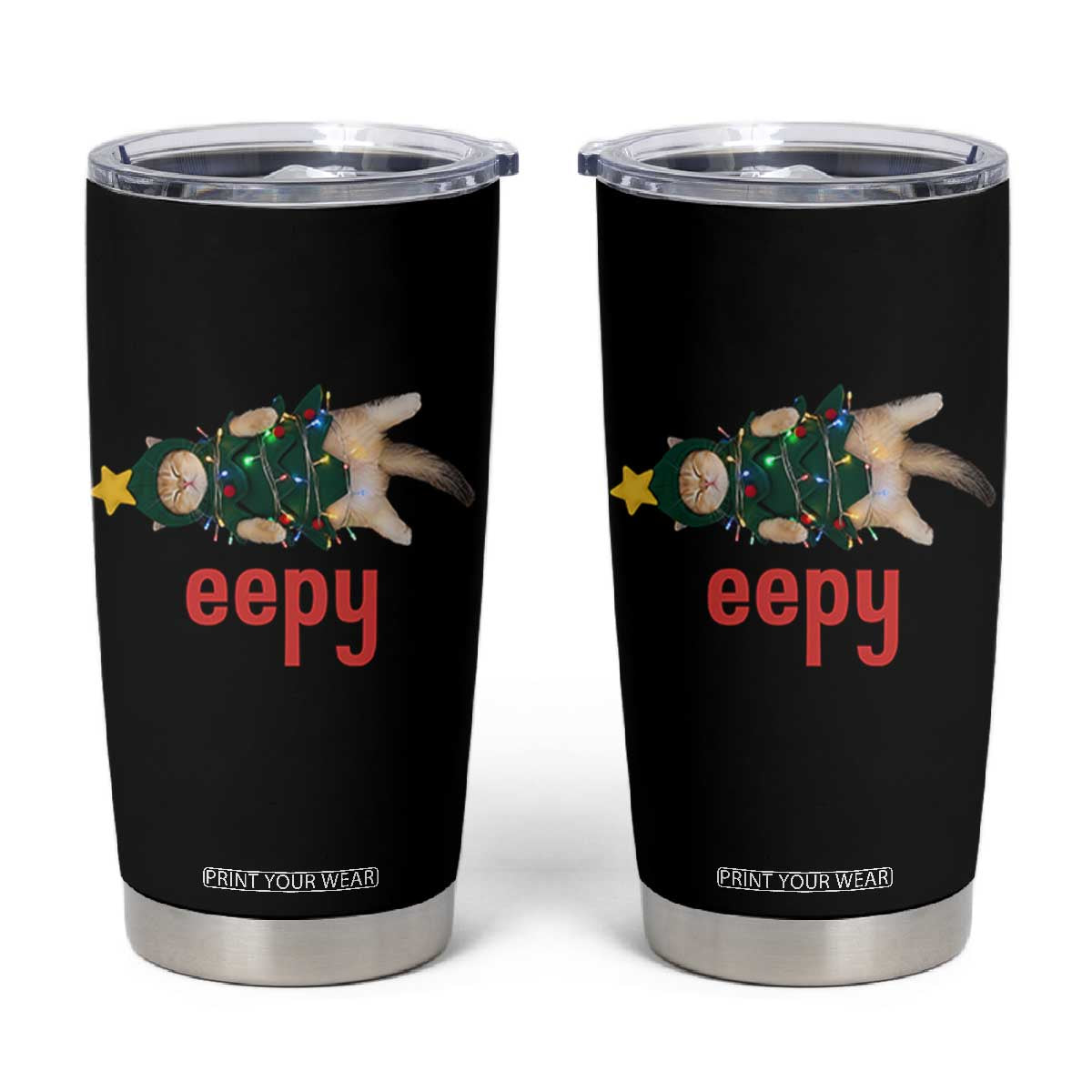 Cat Christmas Meme Tumbler Cup Eepy Kitten Silly Sleepy TS14 Black Print Your Wear