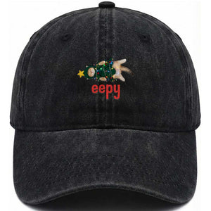 Cat Christmas Meme Washed Cotton Baseball Cap Eepy Kitten Silly Sleepy TS14 Washed Cap Universal Fit Black Print Your Wear