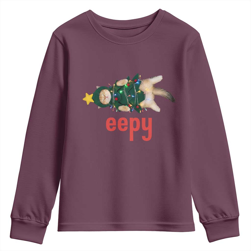 Cat Christmas Meme Youth Sweatshirt Eepy Kitten Silly Sleepy TS14 Maroon Print Your Wear