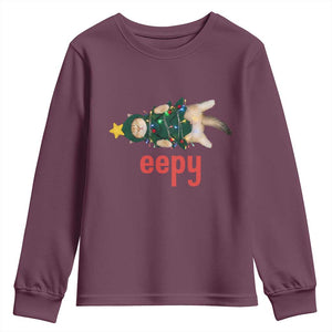 Cat Christmas Meme Youth Sweatshirt Eepy Kitten Silly Sleepy TS14 Maroon Print Your Wear