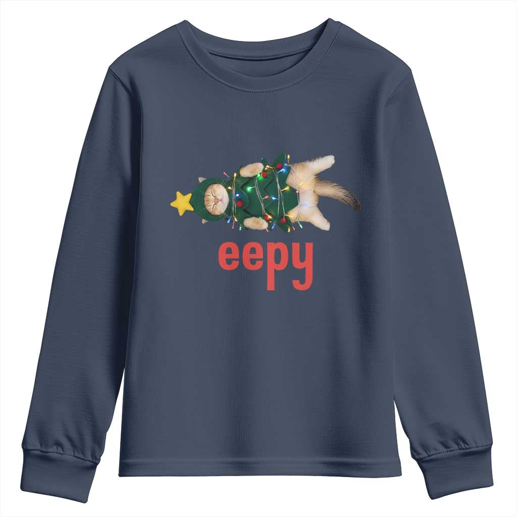 Cat Christmas Meme Youth Sweatshirt Eepy Kitten Silly Sleepy TS14 Navy Print Your Wear