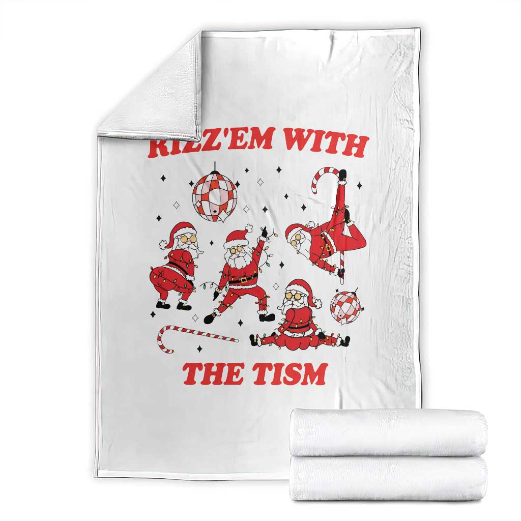 Funny Santa Christmas Throw Blanket Rizz Em With The Tism TS14 White Print Your Wear