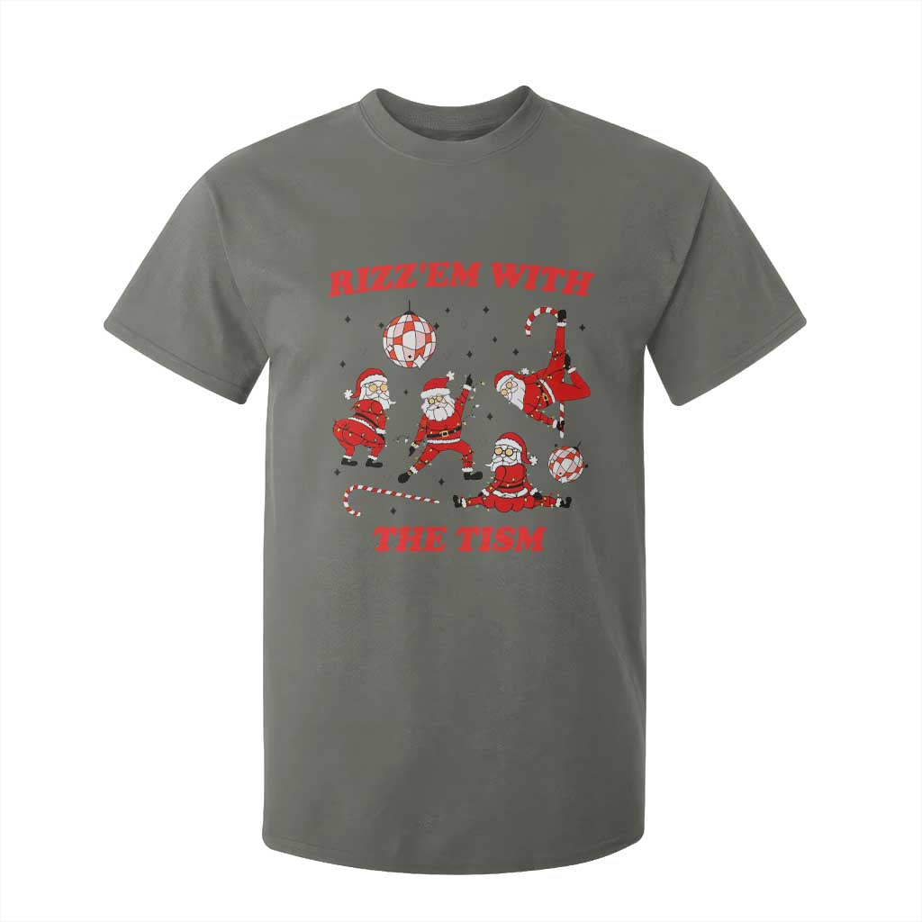 Funny Santa Christmas T Shirt For Kid Rizz Em With The Tism TS14 Military Green Print Your Wear