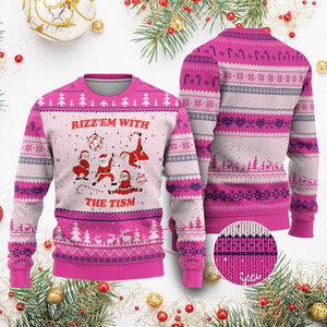 Funny Santa Xmas Ugly Christmas Sweater Rizz Em With The Tism TS14 Hot Pink Print Your Wear