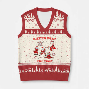 Funny Santa Xmas V-Neck Knit Sweater Vest Rizz Em With The Tism TS14 Beige Red Print Your Wear