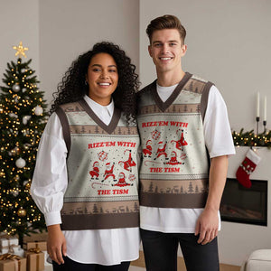Funny Santa Xmas V-Neck Knit Sweater Vest Rizz Em With The Tism TS14 Mocha Mousse Print Your Wear