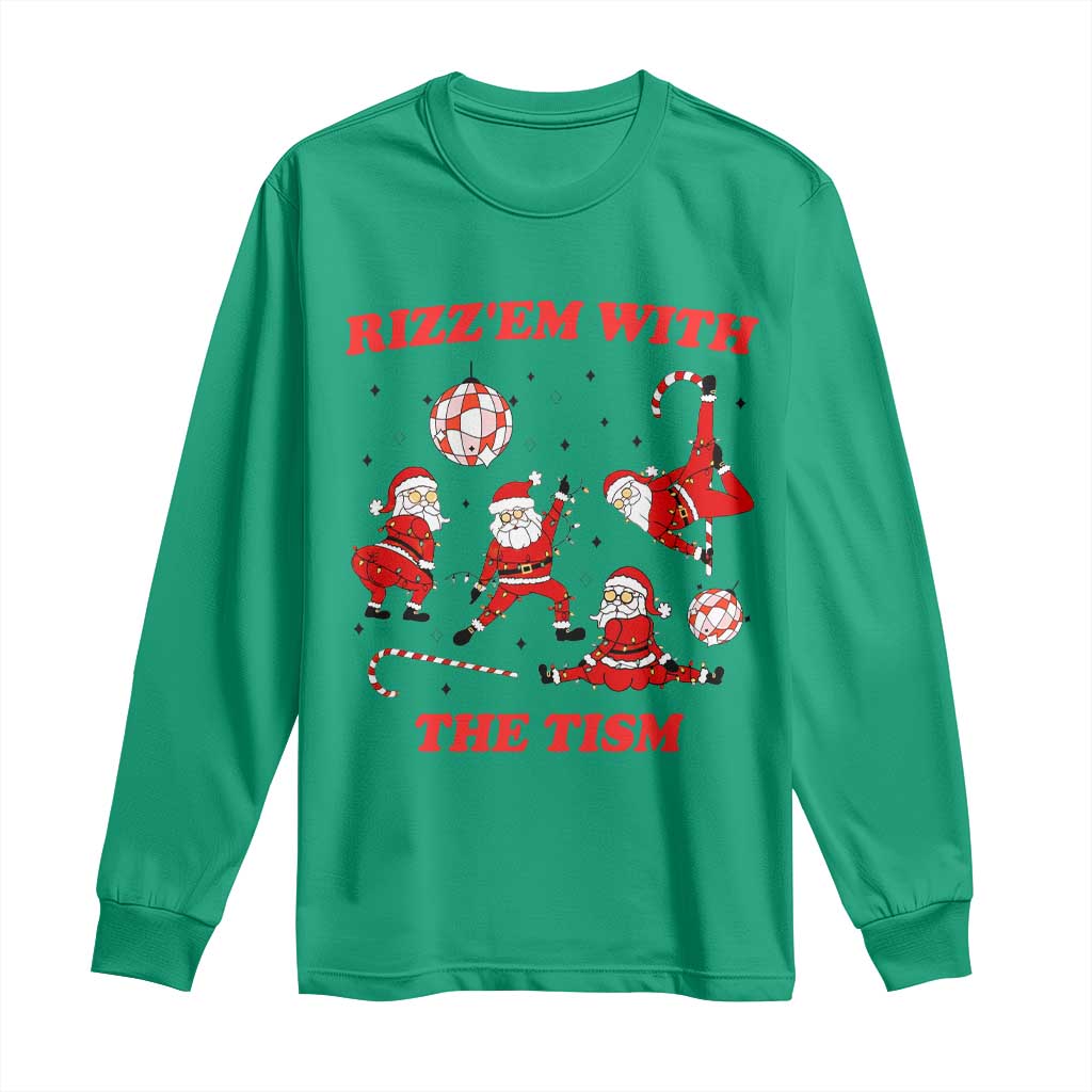 Funny Santa Christmas Long Sleeve Shirt Rizz Em With The Tism TS14 Irish Green Print Your Wear
