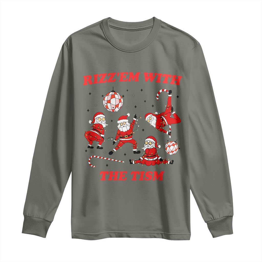 Funny Santa Christmas Long Sleeve Shirt Rizz Em With The Tism TS14 Military Green Print Your Wear