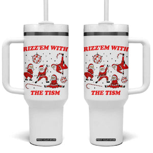Funny Santa Christmas Tumbler With Handle Rizz Em With The Tism TS14 One Size: 40 oz White Print Your Wear