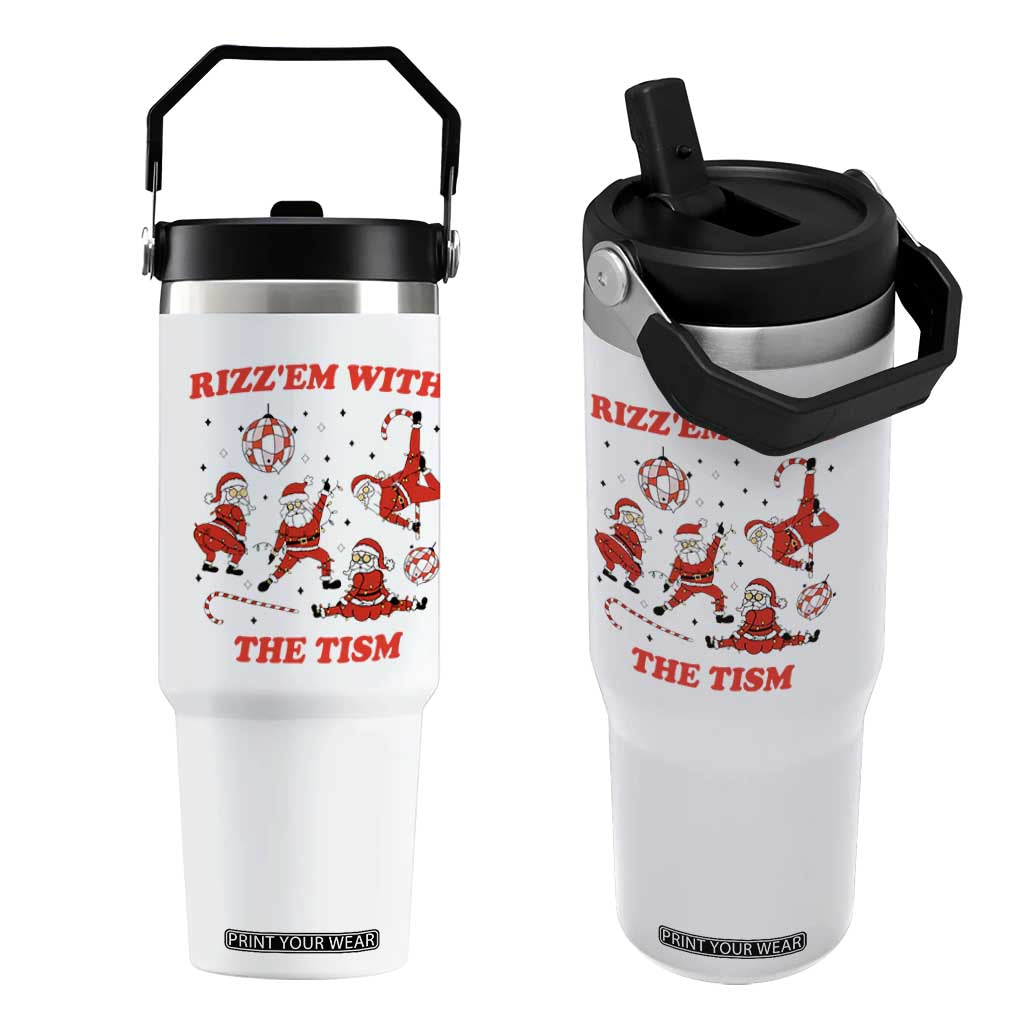 Funny Santa Christmas Flip Straw Tumbler Rizz Em With The Tism TS14 One Size: 30 oz White Print Your Wear