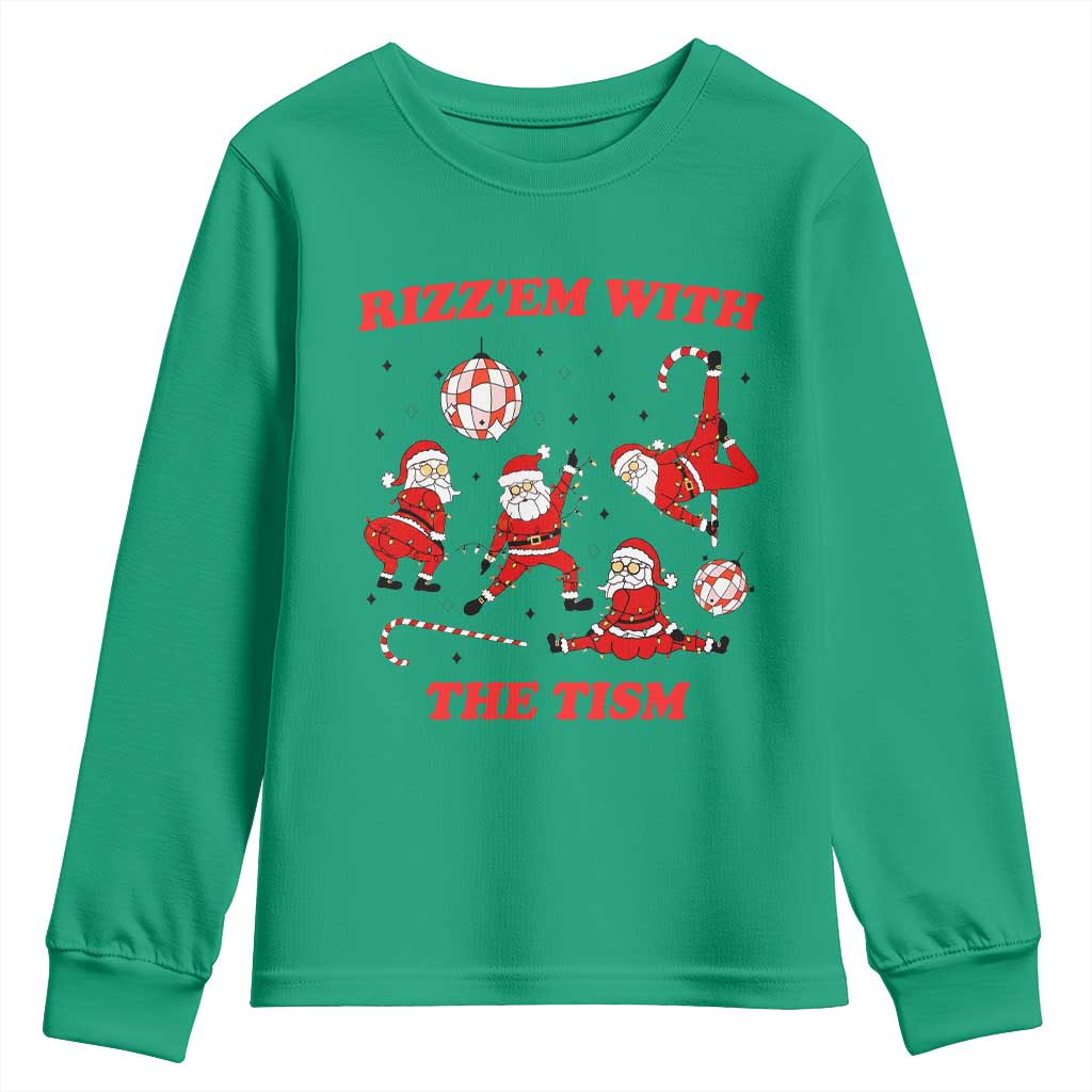 Funny Santa Christmas Youth Sweatshirt Rizz Em With The Tism TS14 Irish Green Print Your Wear