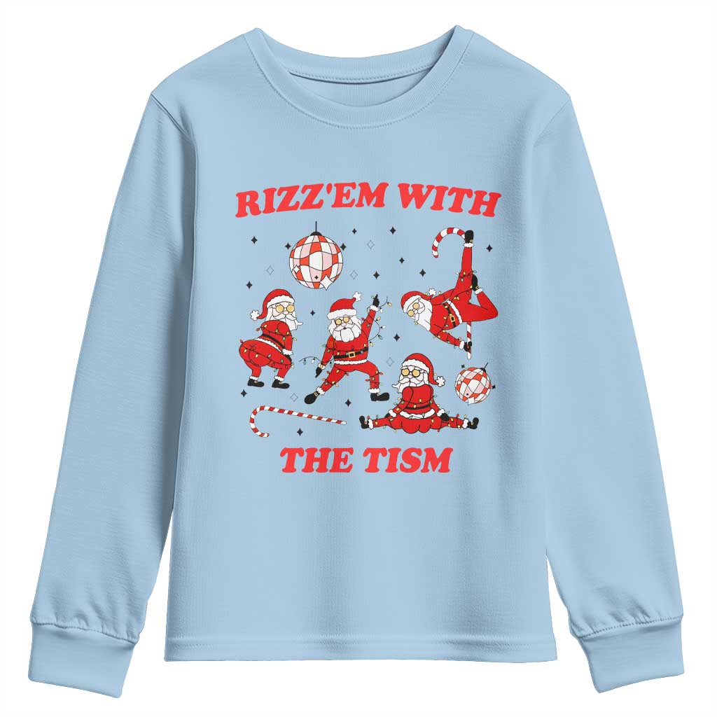Funny Santa Christmas Youth Sweatshirt Rizz Em With The Tism TS14 Light Blue Print Your Wear