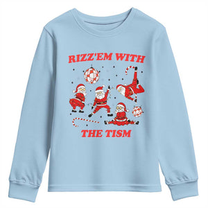 Funny Santa Christmas Youth Sweatshirt Rizz Em With The Tism TS14 Light Blue Print Your Wear